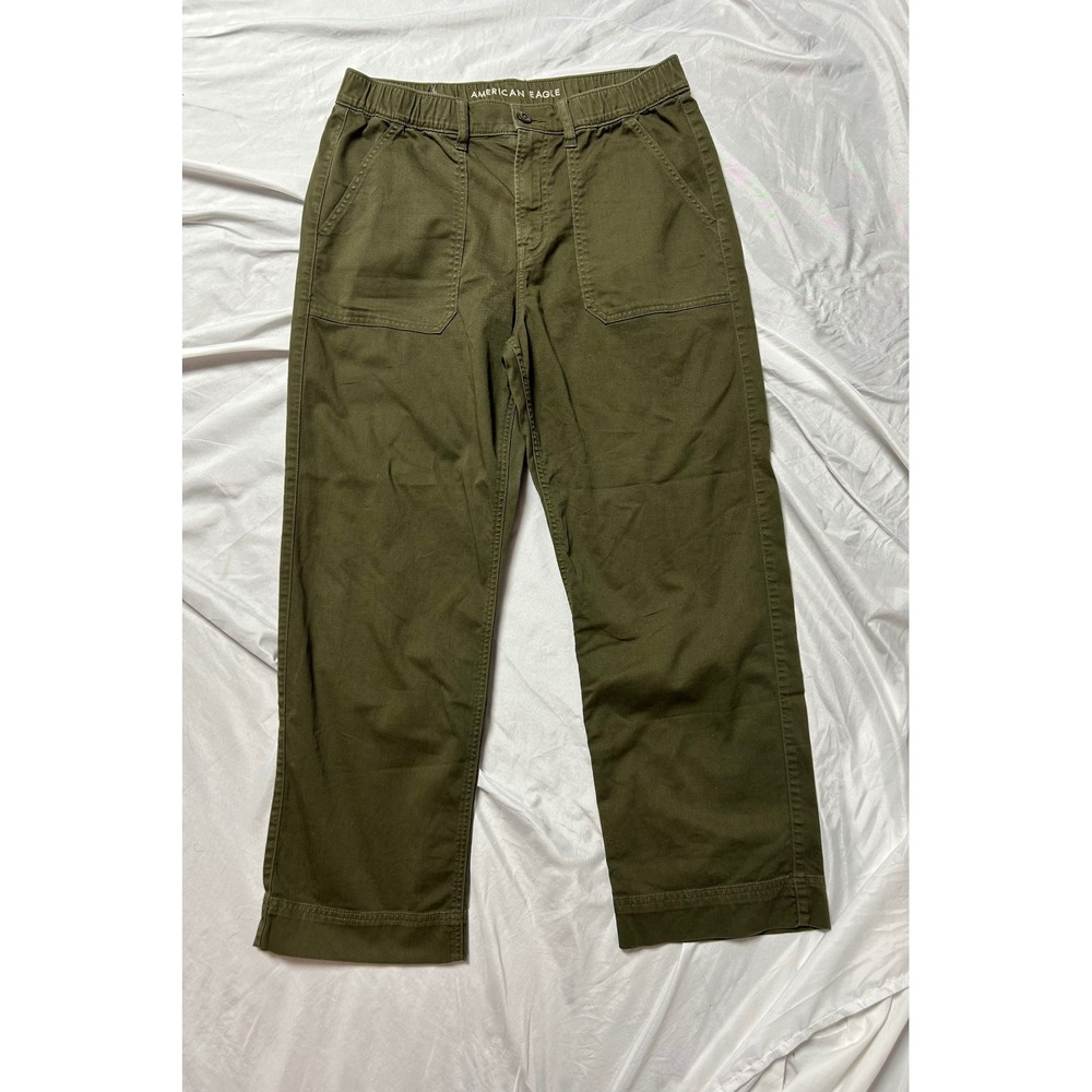 American Eagle Ex-Boyfriend Pants Olive Green Utility Stretch Size Medium Short